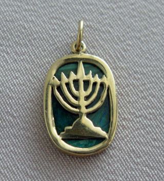 Judaica 14k Gold Blue Green Eilat Stone Pendant Purchased In Israel