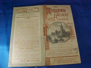 Orig 1895 Midland Railway Of England Time Table W Route Map