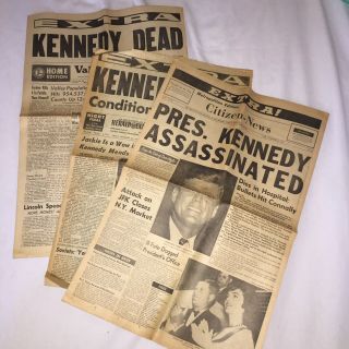 3 Vintage La Newspaper Headlines John F Kennedy Assassination November 22,  1963