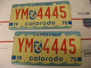 1975 75 Colorado Co License Plate Ym4445 Centennial Pair