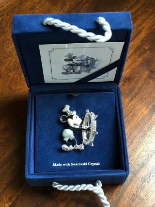 Le Swarovski Disney Steamboat Willie Mickey Mouse Pin Brooch Rare W/ Rare