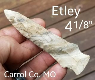 Authentic 4.  2 " Etley Arrowhead Spear Point Native Indian Artifact Carrol Co.  Mo