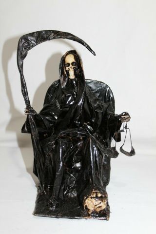 751 Statue Paper Mache Black 10.  5 " Santa Muerte Holy Death Papel Curada