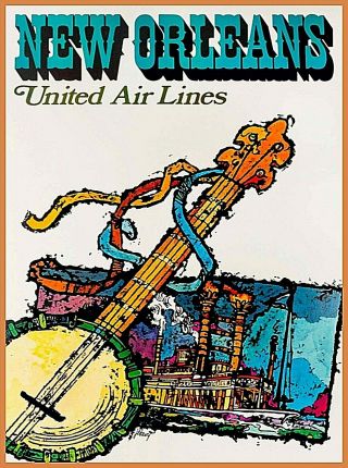 Orleans Louisiana United Air Lines Vintage Travel Decor Art Poster Print