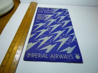 Rare Pre - War Map Of The European Air Routes Imperial Airways 1934
