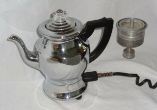 Vtg 4 Cup Chrome Coffee Pot Maker Percolator Glass Top Universal Usa -