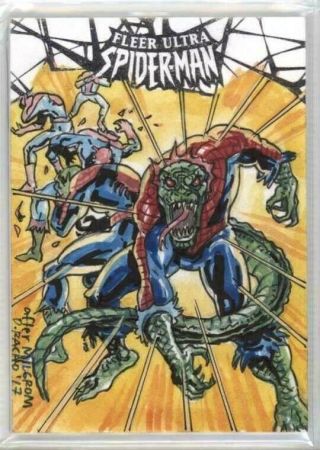 Ud Spiderman Ultra Fleer Sketch " Spiderman Morph To Lizard " By Dominic Racho
