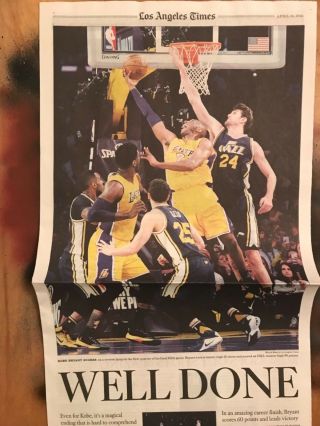 Kobe Bryant Last Game Lakers Los Angeles Times Newspaper