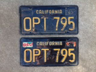 (2) - Matching Pair 1963 - 1969 California License Plates - Dmv Clear