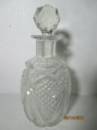 Art Deco Clear Cut Glass Perfume Bottle Decanter Faceted Stopper 5 - 3/4 " Pineappl