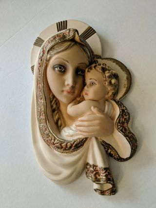Vintage 1953 Michigan Composition Blessed Virigin Mary And Baby Jesus Chalkware