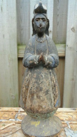 Antique 1700s To 1800s Saint Wood Carved Statue Figurine Christianity Old