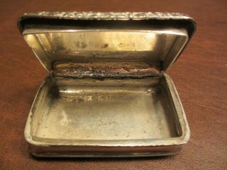 VINTAGE ANTIQUE OLD SILVER PLATED SNUFF BOX with ENGRAVED LID - SEE OTHERS LISTED 5