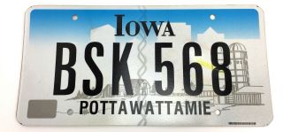 Iowa License Plate,  Pottawattamie - Bsk 568 - Car Pot County Ia Farm Scene