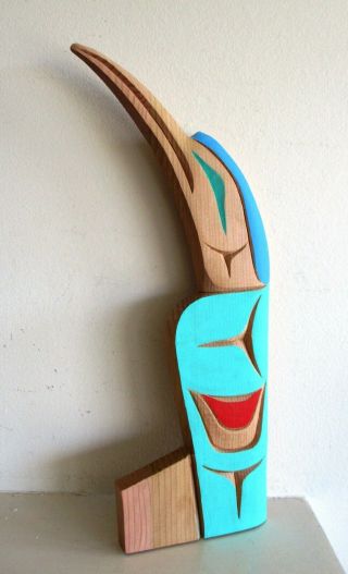 Pacific Northwest Coast First Nations native carved Hummingbird,  cedar,  signed 2