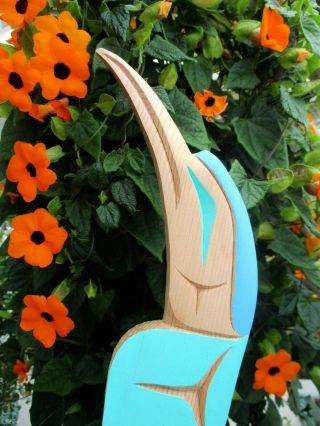 Pacific Northwest Coast First Nations native carved Hummingbird,  cedar,  signed 3