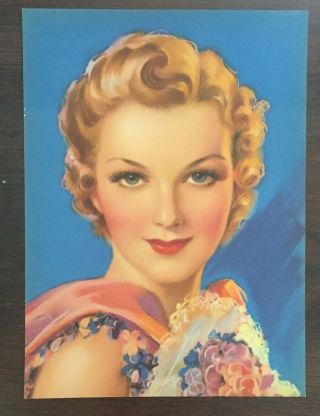 Vintage J.  Erbit (?) Pin Up Glamour Girl Sexy Calendar Litho Art Print