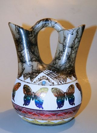 Hilda Whitegoat Navajo Native American Wedding Vase Butterfly Decoration Signed