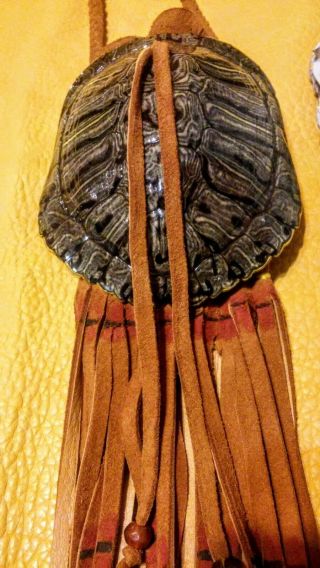 Native American 32 " Turtle Medicine Bag From Buckskin With American Bison Horn