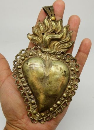 Antique Sacred Heart Jesus Ex Voto Miracle 9 Grams Sterling Silver 925 Big F - 21