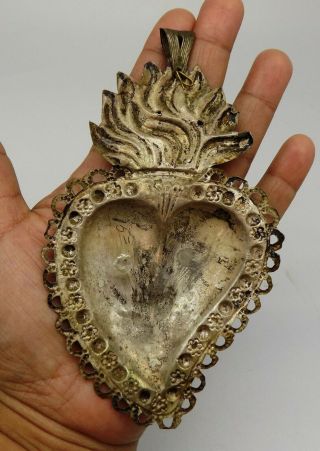 ANTIQUE Sacred Heart Jesus Ex Voto MIRACLE 9 GRAMS STERLING SILVER 925 BIG F - 21 2