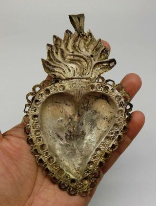 ANTIQUE Sacred Heart Jesus Ex Voto MIRACLE 9 GRAMS STERLING SILVER 925 BIG F - 21 7