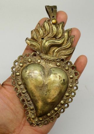 ANTIQUE Sacred Heart Jesus Ex Voto MIRACLE 9 GRAMS STERLING SILVER 925 BIG F - 21 8