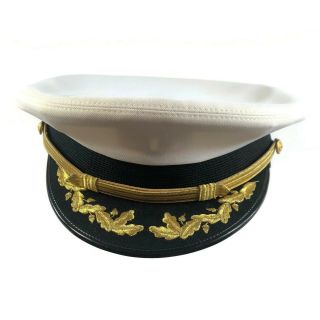 Vtg Continental Airlines Captain Pilot Hat Cap Vintage White Gold Cording Sz 7.  5