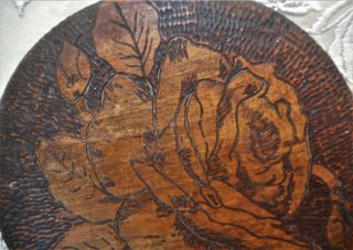 Unique Antique Vintage Wooden Wood Hand Carved Rose Floral Vanity Hand Mirror 2