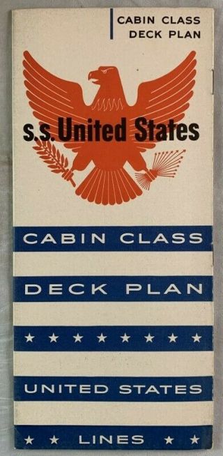 1954 Ss United States Ocean Liner Ship Brochure Us Lines Cabin Class Deck Plan