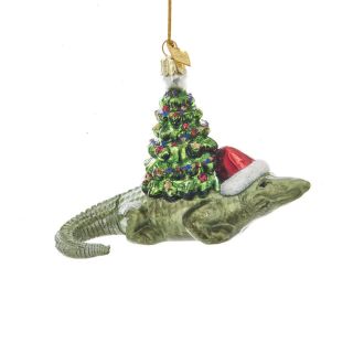 Christmas Alligator With Santa Hat Glass Ornament Kurt Adler