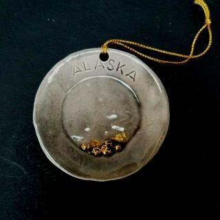 C.  Alan Johnson Alaska Gold Pan Ceramic Christmas Ornament 1985 Signed 2 - 1/4 "
