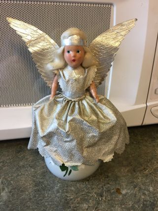 Antique Doll Tree Topper Christmas Composition Head,  Chest And Arms