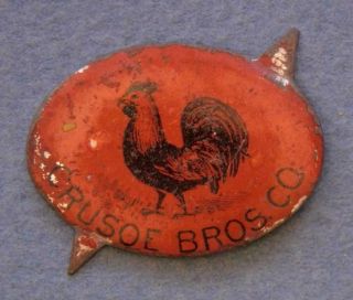 Crusoe Bros Co Tin Tobacco Tag Rooster On Red 3/4 X 1 1/8 " Tray29