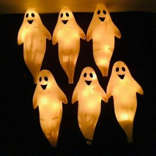 Vintage Blow Mold Ghost Walkway String Lights Set Of 6 Halloween Sidewalk
