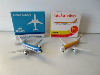 2 X Schabak 1:600 Scale Model Planes Boxed Air Jamaica And Klm Airbus A300