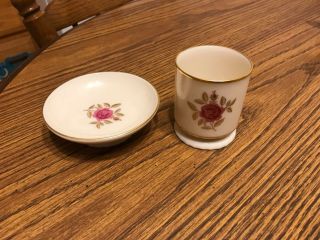 Lenox Bathroom Cup And Round Soap Dish,  Pink Rose,  Vintage Usa