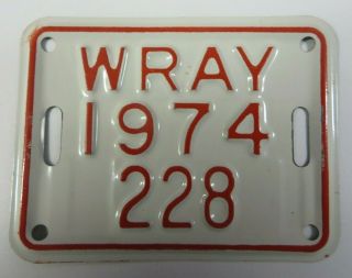 Vintage 1974 Wray,  Colorado Bicycle Bike Tag License Plate 228 Near -