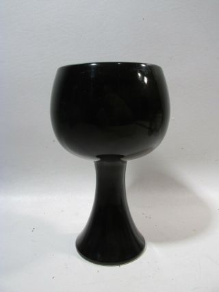 Midcentury Toyo Japanese Ikebana Pottery Chalice Flower Vase Gloss Black