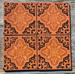10 Talavera Mexican Pottery Tile 4 " X 4 " Morocco Terra Cotta Black Rust Gold