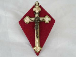 Vintage Cross Crucifix Metal Mother Of Pearl Notre Dame De Lourdes 4.  5 X 2.  5 "