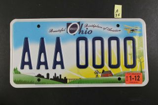 2008 Ohio Sample License Plate Aaa - 0000 2012 Sticker Aluminum Base Aviation A35