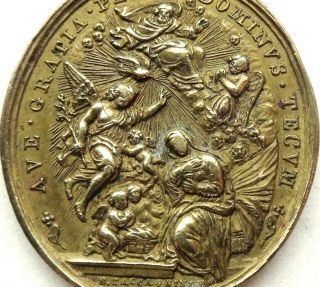 Mary W Angels & God - Gorgeous Rare 1865 Antique Bronze Art Medal By Zaccagnini