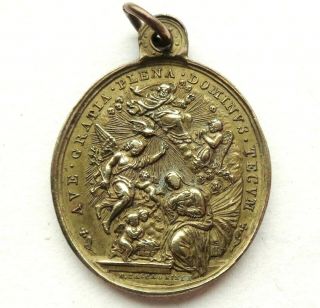 MARY w ANGELS & GOD - GORGEOUS RARE 1865 ANTIQUE BRONZE ART MEDAL by ZACCAGNINI 2