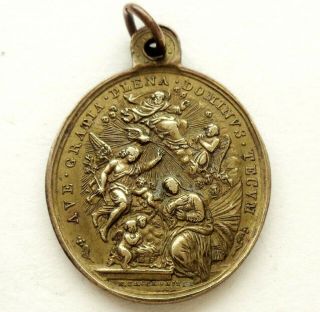 MARY w ANGELS & GOD - GORGEOUS RARE 1865 ANTIQUE BRONZE ART MEDAL by ZACCAGNINI 4