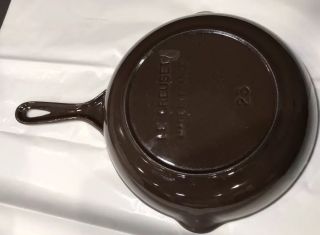 Vintage Le Creuset 9” 23 Brown Enameled Cast Iron Skillet Pan Double Pour