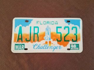 Vintage License Plate Florida Space Shuttle Challenger March 1988 Fl Tag Licence