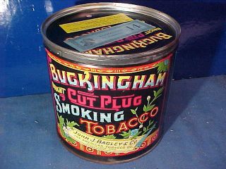 1920s Buckingham Cut Plug 14 Oz Canister Tobacco Tin W Litho Label