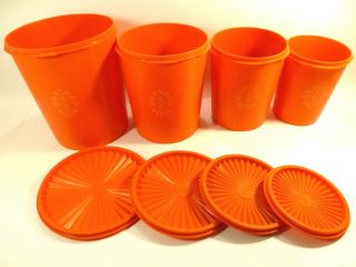 Tupperware Canister Set 4 Pc.  With Lids Orange