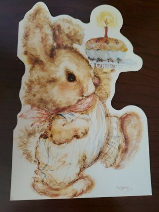 Vintage Mary Hamilton Greeting Card Happy Birthday Rabbit With Cake